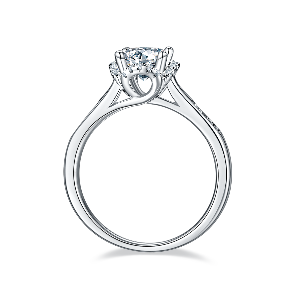 Micro inlaid Hua Nian Hua S925 silver plated white gold Moissanite women's ring 1 carat D-grade